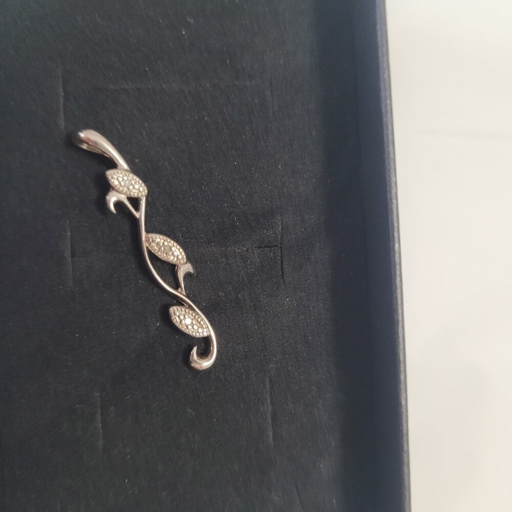 Diamond Sterling Silver Leaf Pendant - Picture 6 of 11